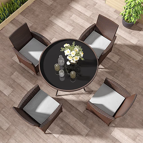 Livingandhome 5Pcs Brown Garden Patio Round Glass Umbrella Table And Rattan Chairs Set 105 Cm 2 Livingandhome 5Pcs Brown Garden Patio Round Glass Umbrella Table And Rattan Chairs Set 105 Cm - Image 2