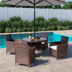 Livingandhome 5Pcs Brown Garden Patio Round Glass Umbrella Table And Rattan Chairs Set 105 Cm 6 Livingandhome 5Pcs Brown Garden Patio Round Glass Umbrella Table And Rattan Chairs Set 105 Cm -Outsunny Garden Zone livingandhome 5pcs brown garden patio round glass umbrella table and rattan chairs set 105 cm0735940264969 03c MP