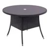 Livingandhome Black Garden Round Wicker Tempered Glass Outdoor Table With Parasol Hole 105 Cm