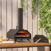 Livingandhome Black Portable Pizza Oven With Pizza Stone And Chimney 35cm W X 78cm D X 74cm H