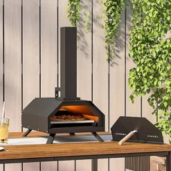 Livingandhome Black Portable Pizza Oven With Pizza Stone And Chimney 35cm W X 78cm D X 74cm H