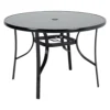 Livingandhome Black Round Metallic And Tempered Glass Garden Table With Parasol Hole Outdoor 105 Cm