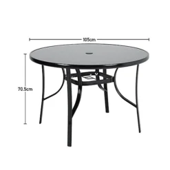 Livingandhome Black Round Metallic And Tempered Glass Garden Table With Parasol Hole Outdoor 105 Cm -Outsunny Garden Zone livingandhome black round metallic and tempered glass garden table with parasol hole outdoor 105 cm0735940289641 05c MP