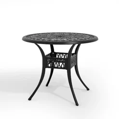 Livingandhome Black Vintage Round Cast Aluminum Garden Bistro Table With Parasol Hole 90 Cm -Outsunny Garden Zone livingandhome black vintage round cast aluminum garden bistro table with parasol hole 90 cm0735940233262 03c MP