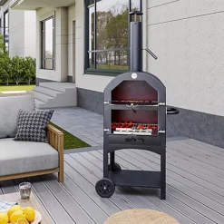 Livingandhome Outdoor Freestanding Large Stainless Steel Pizza Oven With Wheels And Chimney -Outsunny Garden Zone livingandhome outdoor freestanding large stainless steel pizza oven with wheels and chimney0735940288866 03c MP