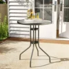 Livingandhome Outdoor Garden Metal Frame Small Round Tempered Glass Coffee Table 600mm Dia
