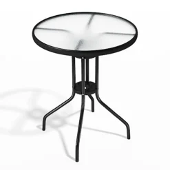 Livingandhome Outdoor Garden Metal Frame Small Round Tempered Glass Coffee Table 600mm Dia -Outsunny Garden Zone livingandhome outdoor garden metal frame small round tempered glass coffee table 600mm dia0735940288811 03c MP