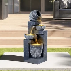 Livingandhome Outdoor LED Water Fountain Rockery Decor With Pump Solar Power