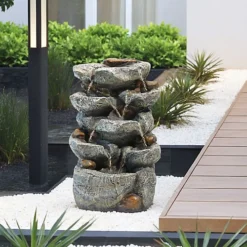 Livingandhome Outdoor LED Waterfall Rockery Garden Decor Electric Fountain Water Feature 49 Cm
