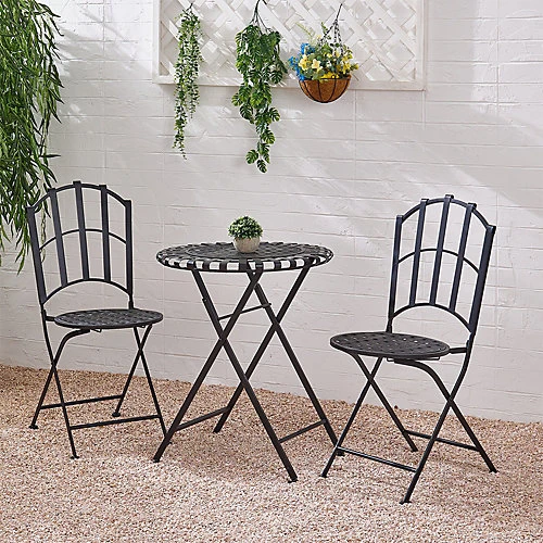 Livingandhome Set Of 3 Black Retro Metal Folding Chairs And Table Set 93 Cm 3 Livingandhome Set Of 3 Black Retro Metal Folding Chairs And Table Set 93 Cm - Image 3