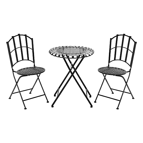 Livingandhome Set Of 3 Black Retro Metal Folding Chairs And Table Set 93 Cm 4 Livingandhome Set Of 3 Black Retro Metal Folding Chairs And Table Set 93 Cm - Image 4