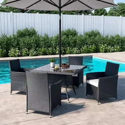 Livingandhome Set Of 5 Black Garden Patio Furnituer Set Square Glass Umbrella Table And Rattan Chairs 105 Cm -Outsunny Garden Zone livingandhome set of 5 black garden patio furnituer set square glass umbrella table and rattan chairs 105 cm0735940264990 03c MP