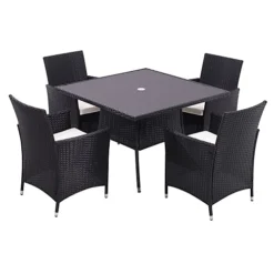 Livingandhome Set Of 5 Black Garden Patio Furnituer Set Square Glass Umbrella Table And Rattan Chairs 105 Cm -Outsunny Garden Zone livingandhome set of 5 black garden patio furnituer set square glass umbrella table and rattan chairs 105 cm0735940264990 04c MP