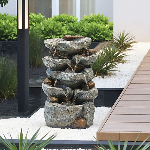 Livingandhome Waterfall Solar Powered Outdoor LED Resin Fountain Water Feature 2 Livingandhome Waterfall Solar Powered Outdoor LED Resin Fountain Water Feature - Image 2