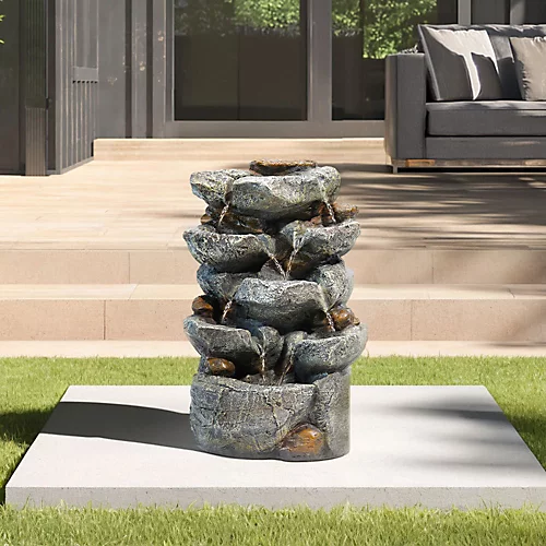 Livingandhome Waterfall Solar Powered Outdoor LED Resin Fountain Water Feature 3 Livingandhome Waterfall Solar Powered Outdoor LED Resin Fountain Water Feature - Image 3