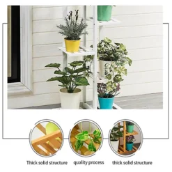 Livingandhome White 5 Tier Rustic Wooden Tall Potted Plant Display Stand 103 Cm -Outsunny Garden Zone livingandhome white 5 tier rustic wooden tall potted plant display stand 103 cm0735940287937 03c MP