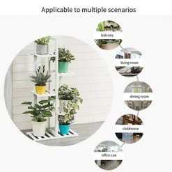 Livingandhome White 5 Tier Rustic Wooden Tall Potted Plant Display Stand 103 Cm -Outsunny Garden Zone livingandhome white 5 tier rustic wooden tall potted plant display stand 103 cm0735940287937 04c MP