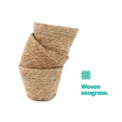 LIVIVO 3 Small Seagrass Handwoven Belly Flower Plant Pots - Natural Indoor Woven Planter Pot - Great For Office & Home Decoration -Outsunny Garden Zone livivo 3 small seagrass handwoven belly flower plant pots natural indoor woven planter pot great for office home decoration5056295309972 03c MP