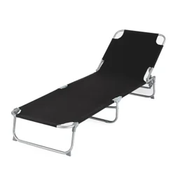 LIVIVO Foldable Reclining Sun Lounger With Adjustable Back & Leg Rests- Lightweight Sun Bed, 3 Height Settings - Black