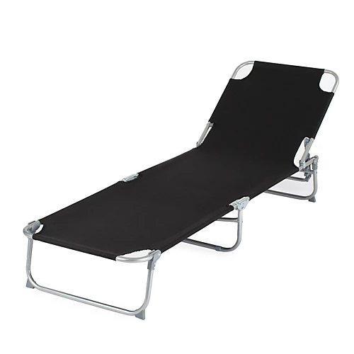 LIVIVO Foldable Reclining Sun Lounger With Adjustable Back & Leg Rests- Lightweight Sun Bed, 3 Height Settings - Black 2 LIVIVO Foldable Reclining Sun Lounger With Adjustable Back & Leg Rests- Lightweight Sun Bed, 3 Height Settings - Black - Image 2