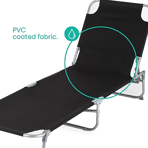LIVIVO Foldable Reclining Sun Lounger With Adjustable Back & Leg Rests- Lightweight Sun Bed, 3 Height Settings - Black 3 LIVIVO Foldable Reclining Sun Lounger With Adjustable Back & Leg Rests- Lightweight Sun Bed, 3 Height Settings - Black - Image 3