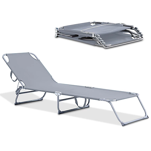 LIVIVO Foldable Reclining Sun Lounger With Adjustable Back & Leg Rests - Lightweight Sun Bed, 3 Height Settings - Grey 2 LIVIVO Foldable Reclining Sun Lounger With Adjustable Back & Leg Rests - Lightweight Sun Bed, 3 Height Settings - Grey - Image 2