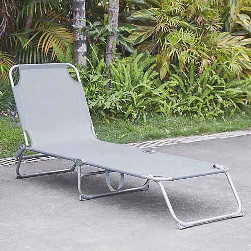 LIVIVO Foldable Reclining Sun Lounger With Adjustable Back & Leg Rests - Lightweight Sun Bed, 3 Height Settings - Grey 3 LIVIVO Foldable Reclining Sun Lounger With Adjustable Back & Leg Rests - Lightweight Sun Bed, 3 Height Settings - Grey - Image 3