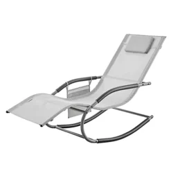 LIVIVO Gravity Rocking Sun Lounger With Padded Head Rests, Lightweight, Water Resistant Sun Bed - 2 Tone Grey