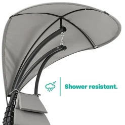 LIVIVO Luxury Soft Padded Hanging Sun Lounger With A Canopy - Outdoor Garden Hammock For Patio, Decking & Balcony - Grey -Outsunny Garden Zone livivo luxury soft padded hanging sun lounger with a canopy outdoor garden hammock for patio decking balcony grey5056295308029 04c MP