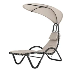 LIVIVO Luxury Soft Padded Sun Lounger With A Canopy - Outdoor Garden Furniture For Patio, Decking & Balcony - Beige