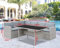 Louisa Corner Grey Rattan Sofa Garden Set For Outdoors L Shaped Black Glass Topped Dining Table Grey Cushions -Outsunny Garden Zone louisa corner grey rattan sofa garden set for outdoors l shaped black glass topped dining table grey cushions5056546200874 03c MP