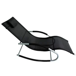 Lugano Textilene Rocking Sun Lounger With Pillow - Black -Outsunny Garden Zone lugano textilene rocking sun lounger with pillow black5059742060518 03c MP