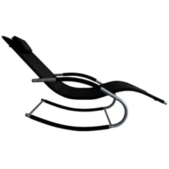 Lugano Textilene Rocking Sun Lounger With Pillow - Black -Outsunny Garden Zone lugano textilene rocking sun lounger with pillow black5059742060518 04c MP