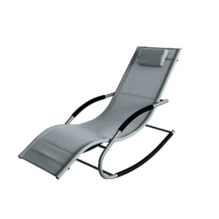 Lugano Textilene Rocking Sun Lounger With Pillow - Grey -Outsunny Garden Zone lugano textilene rocking sun lounger with pillow grey5059742060525 03c MP
