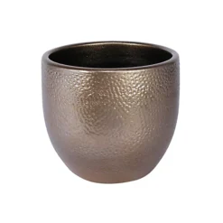 Lux Design Gold Ceramic Indoor Plant Pot. Hammered Effect. No Drainage Holes (Dia) 16 Cm