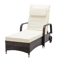 MCC Direct Rattan Sun Lounger And Table Venice Brown -Outsunny Garden Zone mcc direct rattan sun lounger and table venice brown5060856462686 04c MP