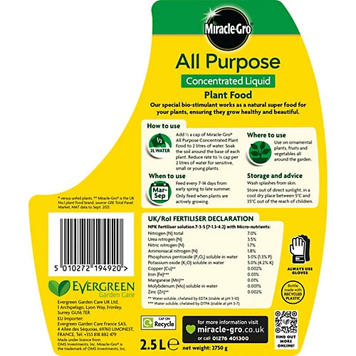Miracle-Gro All Purpose Universal Liquid Plant Feed 2.5L 2 Miracle-Gro All Purpose Universal Liquid Plant Feed 2.5L - Image 2