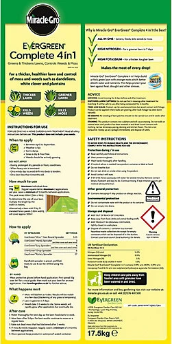 Miracle-Gro Evergreen Complete 4 In 1 Lawn Food - 500 M2, 17.5 Kg, Lawn Food, Weed & Moss Control 2 Miracle-Gro Evergreen Complete 4 In 1 Lawn Food - 500 M2, 17.5 Kg, Lawn Food, Weed & Moss Control - Image 2