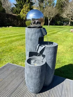 Mirror Globe Vase Large 3 Tier Water Feature With LED Lights - Plug Powered 108x45x43cm