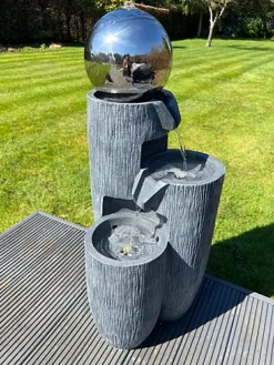 Mirror Globe Vase Large 3 Tier Water Feature With LED Lights - Plug Powered 108x45x43cm -Outsunny Garden Zone mirror globe vase large 3 tier water feature with led lights plug powered 108x45x43cm5056035520056 03c MP