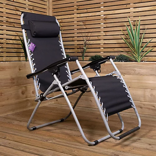 Multi Position Garden Gravity Relaxer Chair / Sun Lounger - BLACK/SILVER 1 Multi Position Garden Gravity Relaxer Chair / Sun Lounger - BLACK/SILVER