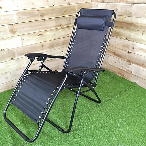 Multi Position Textoline Garden Relaxer Chair Lounger - All Black 1 Multi Position Textoline Garden Relaxer Chair Lounger - All Black