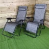 Multi Postition Textoline Garden Relaxer Chair Lounger In Grey, Pack Of 2