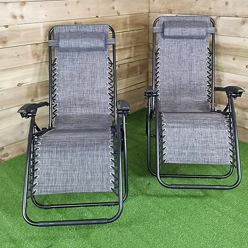 Multi Postition Textoline Garden Relaxer Chair Lounger In Grey, Pack Of 2 3 Multi Postition Textoline Garden Relaxer Chair Lounger In Grey, Pack Of 2 - Image 3