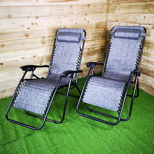 Multi Postition Textoline Garden Relaxer Chair Lounger In Grey, Pack Of 2 4 Multi Postition Textoline Garden Relaxer Chair Lounger In Grey, Pack Of 2 - Image 4