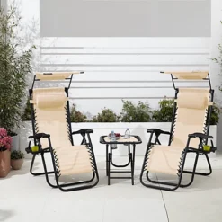 Neo Beige Folding Portable Zero Gravity Chairs And Table Set -Outsunny Garden Zone neo beige folding portable zero gravity chairs and table set5056293914680 03c MP