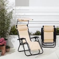 Neo Beige Folding Portable Zero Gravity Chairs And Table Set -Outsunny Garden Zone neo beige folding portable zero gravity chairs and table set5056293914680 04c MP