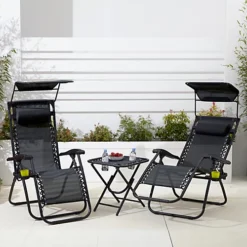Neo Black Folding Zero Gravity Garden Chairs And Table Set