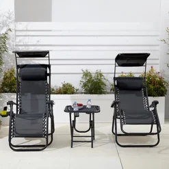 Neo Black Folding Zero Gravity Garden Chairs And Table Set -Outsunny Garden Zone neo black folding zero gravity garden chairs and table set5056293914703 03c MP