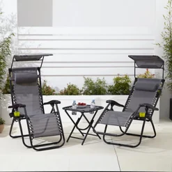 Neo Grey Folding Portable Zero Gravity Chairs And Table Set